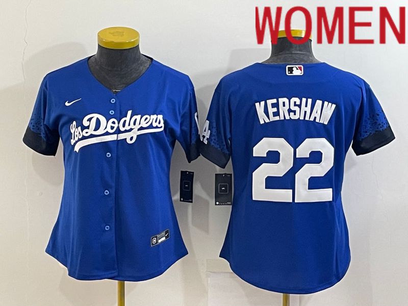 Women Los Angeles Dodgers #22 Kershaw Blue City Edition Nike 2022 MLB Jerseys